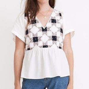 Madewell Flutter-Sleeve Peplum Top in Patchwork Quilt